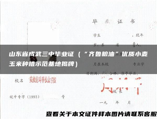 山东省成武三中毕业证（“齐鲁粮油”优质小麦玉米种植示范基地揭牌）