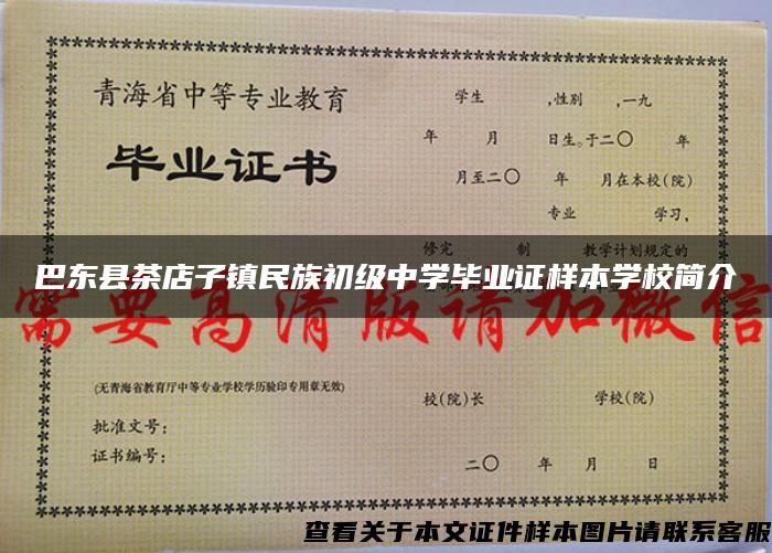 巴东县茶店子镇民族初级中学毕业证样本学校简介