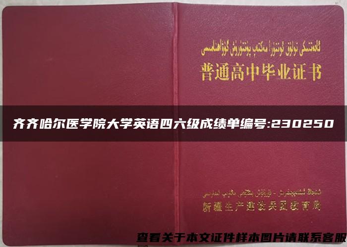 齐齐哈尔医学院大学英语四六级成绩单编号:230250