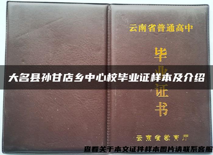 大名县孙甘店乡中心校毕业证样本及介绍