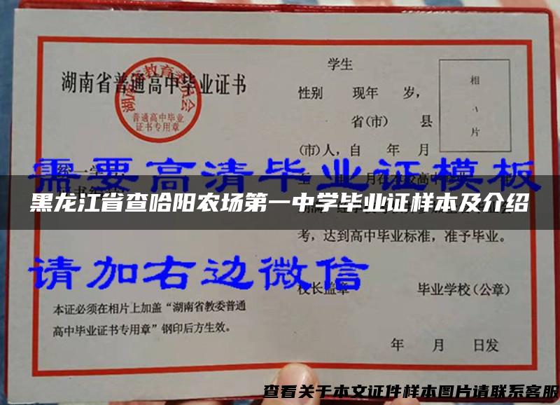 黑龙江省查哈阳农场第一中学毕业证样本及介绍