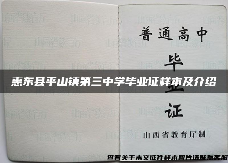 惠东县平山镇第三中学毕业证样本及介绍