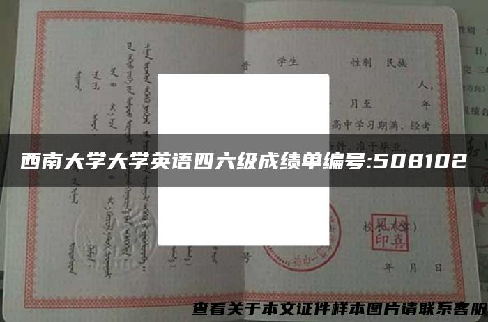 西南大学大学英语四六级成绩单编号:508102