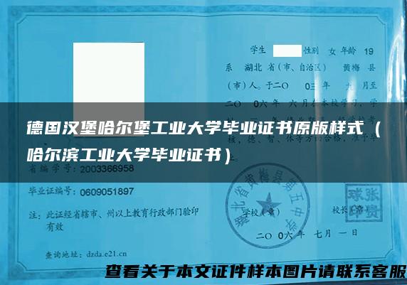 德国汉堡哈尔堡工业大学毕业证书原版样式（哈尔滨工业大学毕业证书）