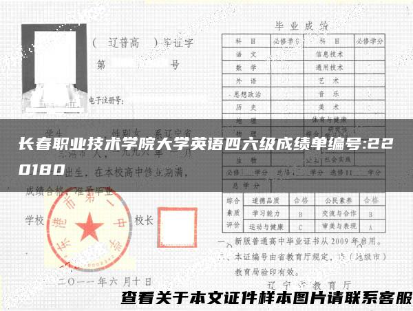 长春职业技术学院大学英语四六级成绩单编号:220180