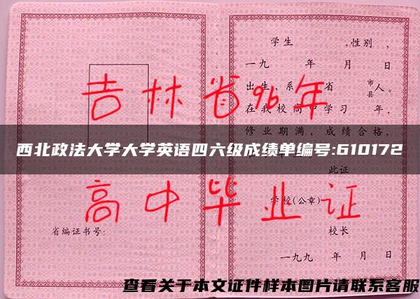 西北政法大学大学英语四六级成绩单编号:610172