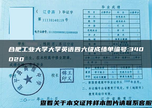 合肥工业大学大学英语四六级成绩单编号:340020