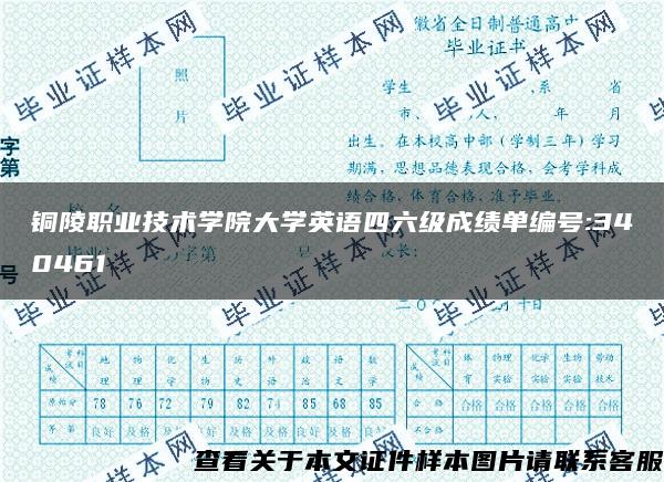 铜陵职业技术学院大学英语四六级成绩单编号:340461