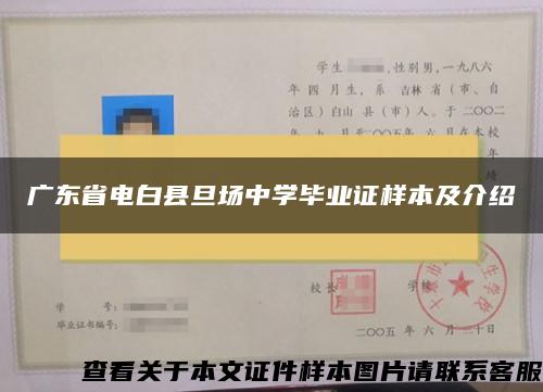 广东省电白县旦场中学毕业证样本及介绍