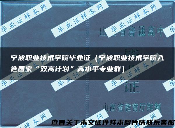 宁波职业技术学院毕业证（宁波职业技术学院入选国家“双高计划”高水平专业群）