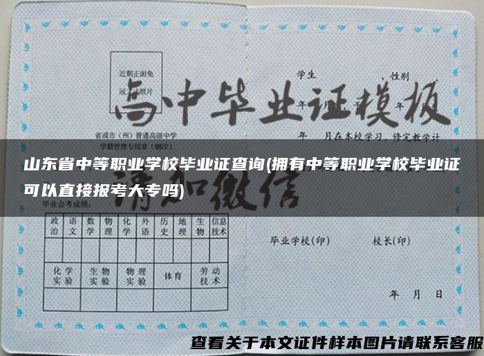 山东省中等职业学校毕业证查询(拥有中等职业学校毕业证可以直接报考大专吗)