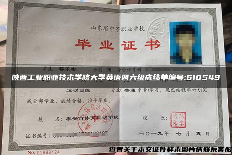 陕西工业职业技术学院大学英语四六级成绩单编号:610549