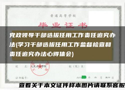 党政领导干部选拔任用工作责任追究办法(学习干部选拔任用工作监督检查和责任追究办法心得体会)