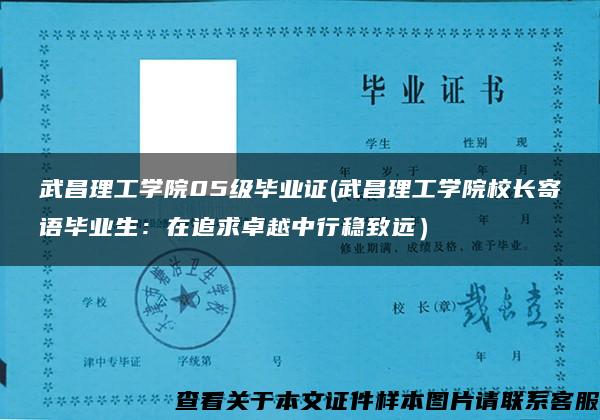 武昌理工学院05级毕业证(武昌理工学院校长寄语毕业生：在追求卓越中行稳致远）