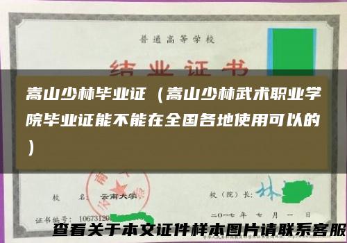 嵩山少林毕业证（嵩山少林武术职业学院毕业证能不能在全国各地使用可以的）