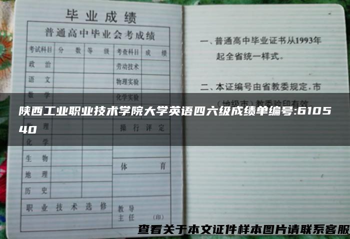 陕西工业职业技术学院大学英语四六级成绩单编号:610540