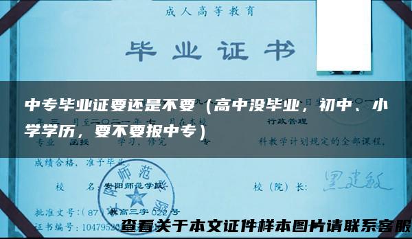 中专毕业证要还是不要（高中没毕业，初中、小学学历，要不要报中专）