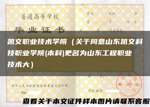 凯文职业技术学院（关于同意山东凯文科技职业学院(本科)更名为山东工程职业技术大）