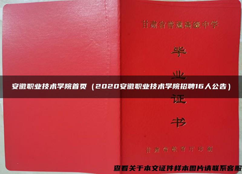 安徽职业技术学院首页（2020安徽职业技术学院招聘16人公告）