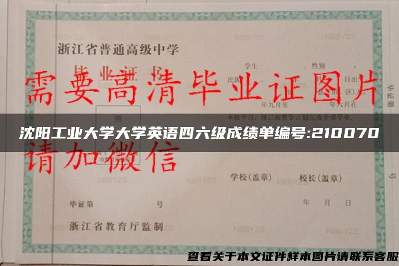 沈阳工业大学大学英语四六级成绩单编号:210070