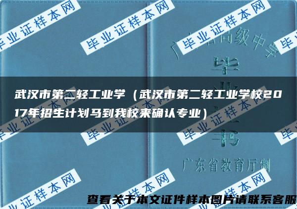 武汉市第二轻工业学（武汉市第二轻工业学校2017年招生计划马到我校来确认专业）