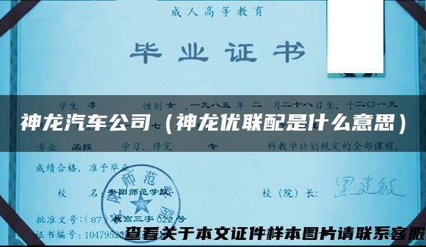 神龙汽车公司（神龙优联配是什么意思）