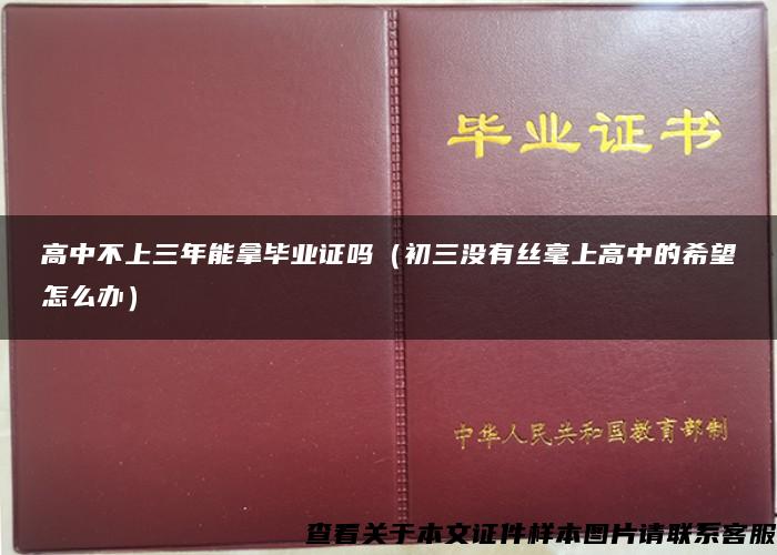 高中不上三年能拿毕业证吗（初三没有丝毫上高中的希望怎么办）