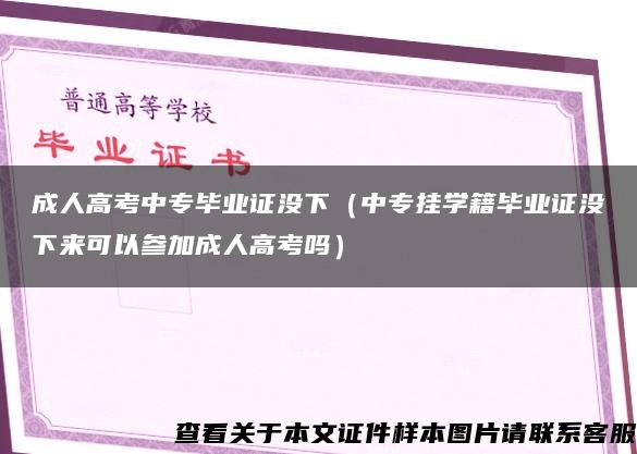 成人高考中专毕业证没下（中专挂学籍毕业证没下来可以参加成人高考吗）