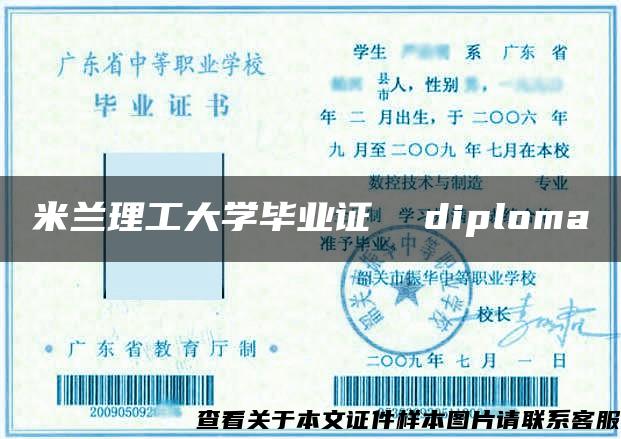 米兰理工大学毕业证  diploma