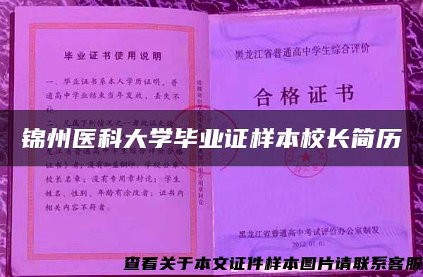 锦州医科大学毕业证样本校长简历