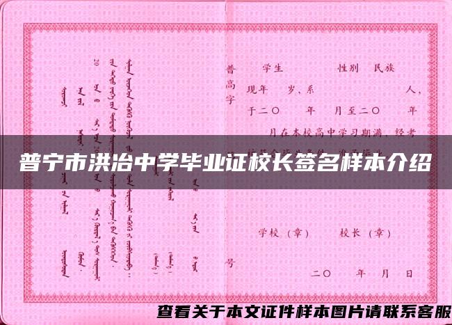 普宁市洪冶中学毕业证校长签名样本介绍