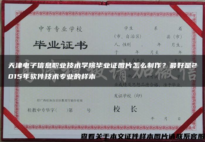 天津电子信息职业技术学院毕业证图片怎么制作？最好是2015年软件技术专业的样本