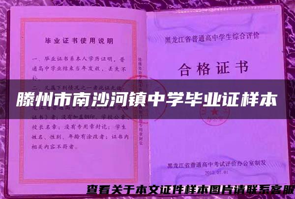 滕州市南沙河镇中学毕业证样本