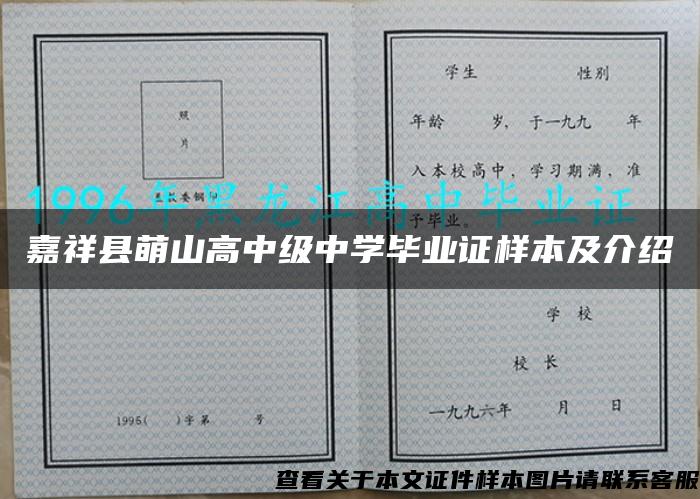 嘉祥县萌山高中级中学毕业证样本及介绍