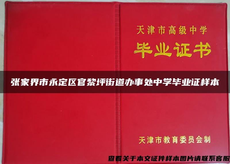 张家界市永定区官黎坪街道办事处中学毕业证样本