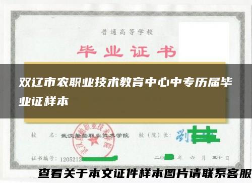 双辽市农职业技术教育中心中专历届毕业证样本