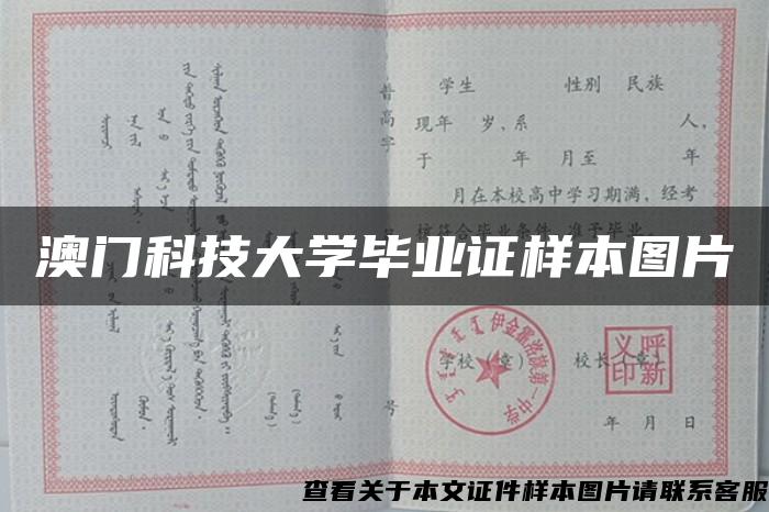 澳门科技大学毕业证样本图片