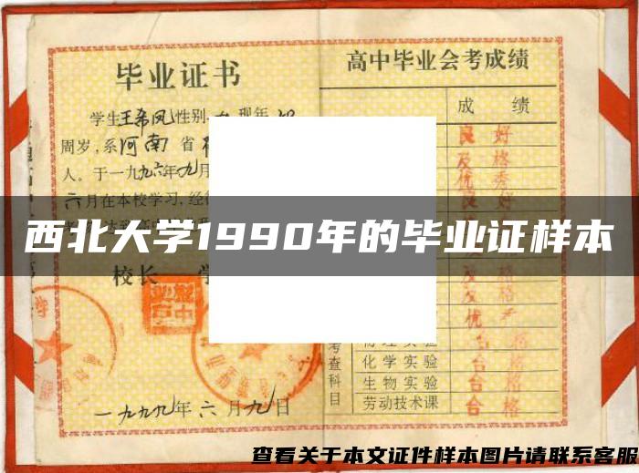 西北大学1990年的毕业证样本