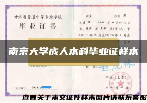 南京大学成人本科毕业证样本