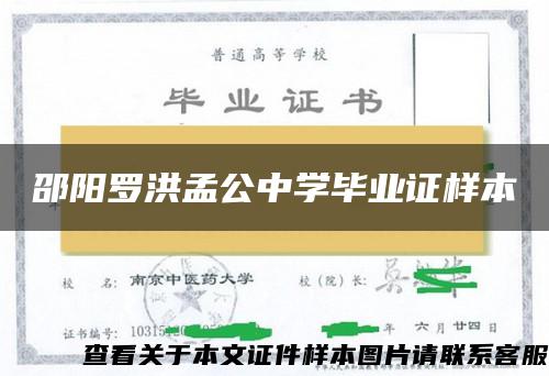 邵阳罗洪孟公中学毕业证样本