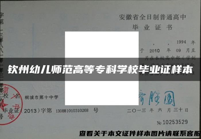 钦州幼儿师范高等专科学校毕业证样本