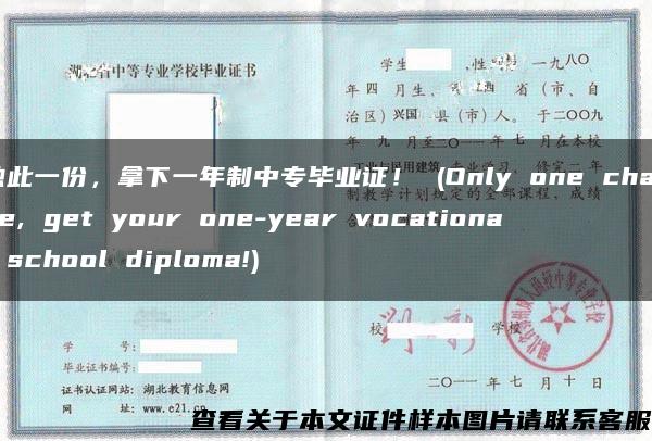 独此一份，拿下一年制中专毕业证！ (Only one chance, get your one-year vocational school diploma!)