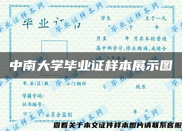 中南大学毕业证样本展示图