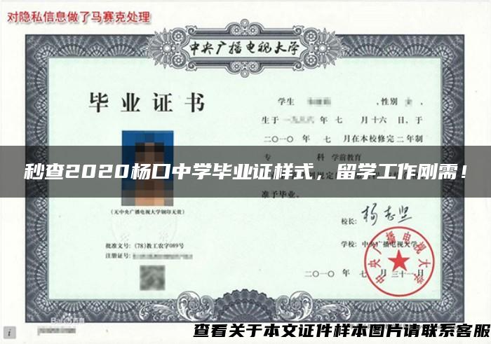 秒查2020杨口中学毕业证样式，留学工作刚需！