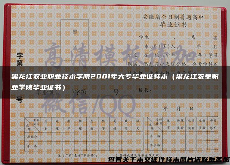 黑龙江农业职业技术学院2001年大专毕业证样本（黑龙江农垦职业学院毕业证书）