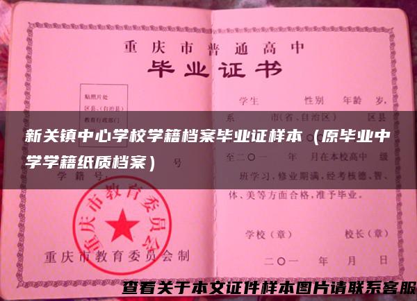 新关镇中心学校学籍档案毕业证样本（原毕业中学学籍纸质档案）