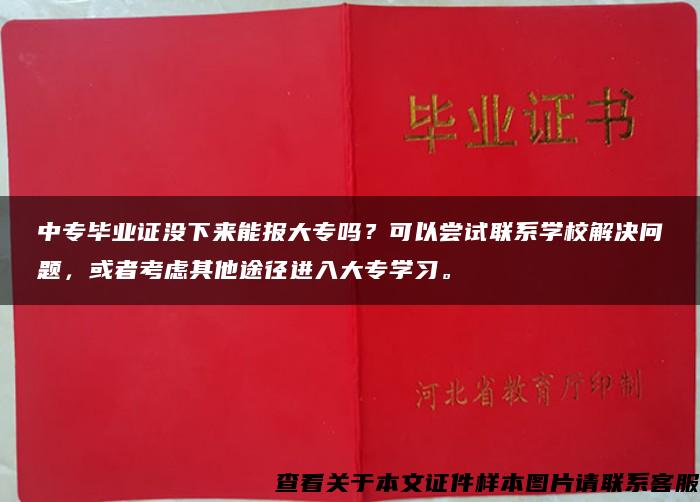 中专毕业证没下来能报大专吗？可以尝试联系学校解决问题，或者考虑其他途径进入大专学习。