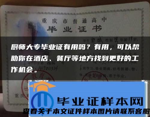 厨师大专毕业证有用吗？有用，可以帮助你在酒店、餐厅等地方找到更好的工作机会。