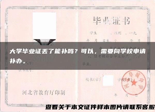 大学毕业证丢了能补吗？可以，需要向学校申请补办。