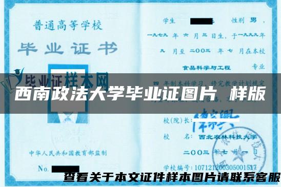 西南政法大学毕业证图片 样版